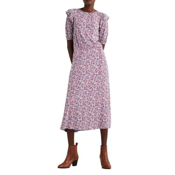 Boden sz. 10R Paisley Floral Flower Midi Dress Ruffle Prairie Knit Stretch - Picture 6 of 16